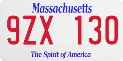 MA license plate 9ZX130