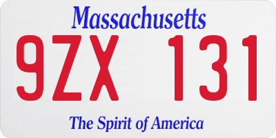 MA license plate 9ZX131