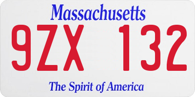 MA license plate 9ZX132