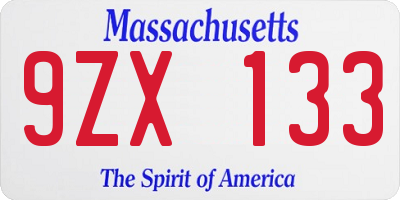 MA license plate 9ZX133