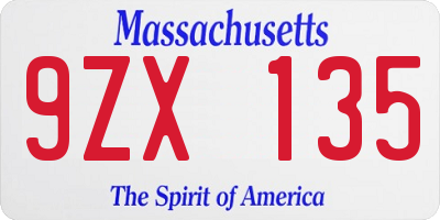 MA license plate 9ZX135