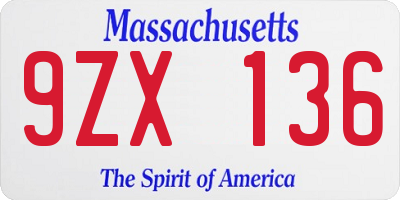 MA license plate 9ZX136