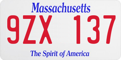 MA license plate 9ZX137