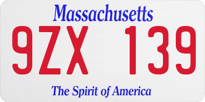 MA license plate 9ZX139