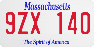 MA license plate 9ZX140