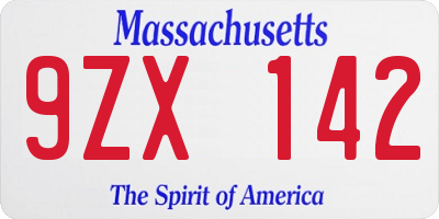 MA license plate 9ZX142