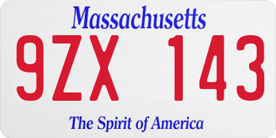 MA license plate 9ZX143