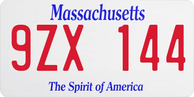 MA license plate 9ZX144