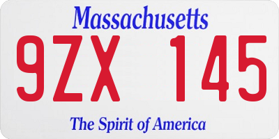 MA license plate 9ZX145