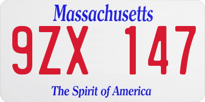 MA license plate 9ZX147