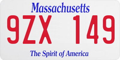 MA license plate 9ZX149