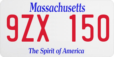 MA license plate 9ZX150