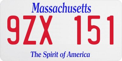 MA license plate 9ZX151