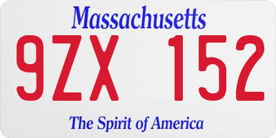 MA license plate 9ZX152