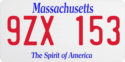 MA license plate 9ZX153