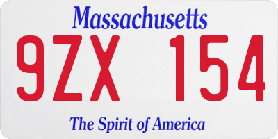 MA license plate 9ZX154