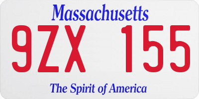 MA license plate 9ZX155