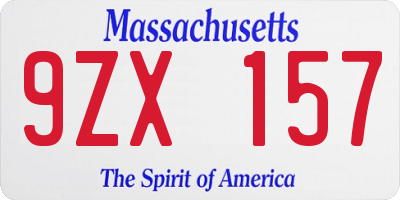 MA license plate 9ZX157