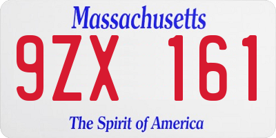 MA license plate 9ZX161