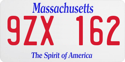 MA license plate 9ZX162