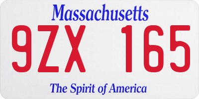 MA license plate 9ZX165