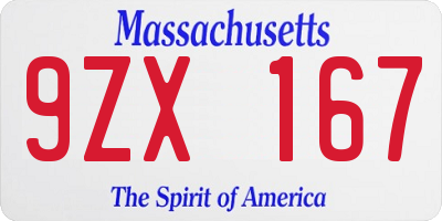 MA license plate 9ZX167