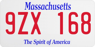 MA license plate 9ZX168