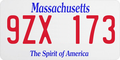 MA license plate 9ZX173