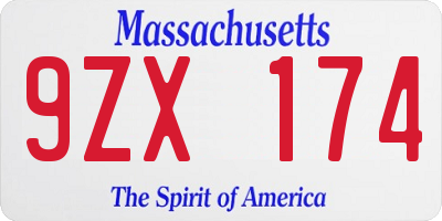 MA license plate 9ZX174