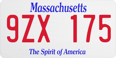 MA license plate 9ZX175