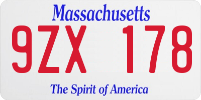 MA license plate 9ZX178