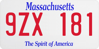 MA license plate 9ZX181