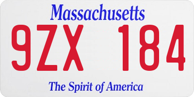 MA license plate 9ZX184