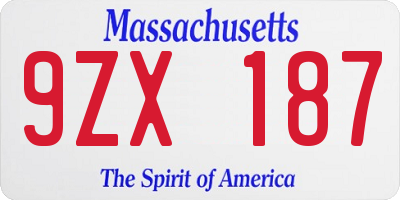 MA license plate 9ZX187