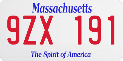 MA license plate 9ZX191