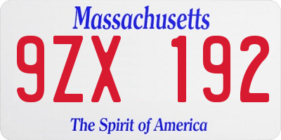 MA license plate 9ZX192