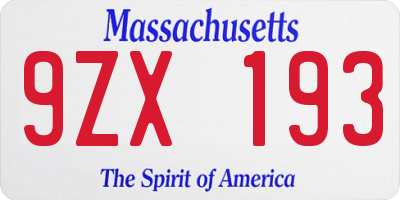 MA license plate 9ZX193