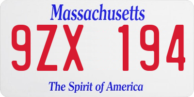 MA license plate 9ZX194