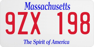 MA license plate 9ZX198