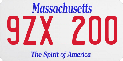 MA license plate 9ZX200