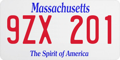 MA license plate 9ZX201