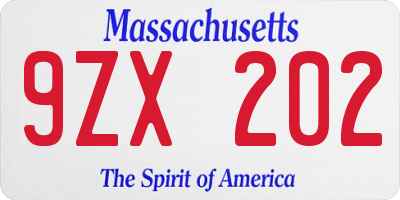 MA license plate 9ZX202