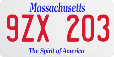 MA license plate 9ZX203