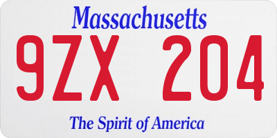 MA license plate 9ZX204