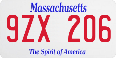 MA license plate 9ZX206