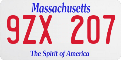 MA license plate 9ZX207