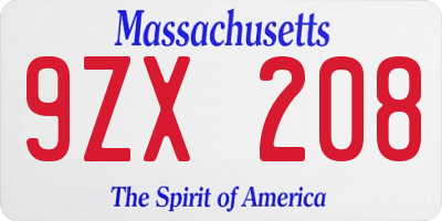 MA license plate 9ZX208