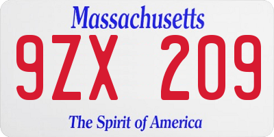 MA license plate 9ZX209