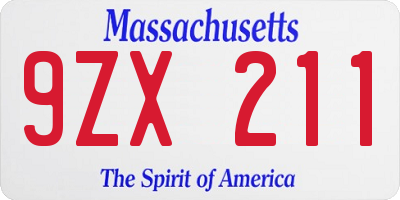 MA license plate 9ZX211