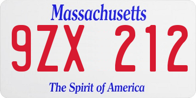 MA license plate 9ZX212